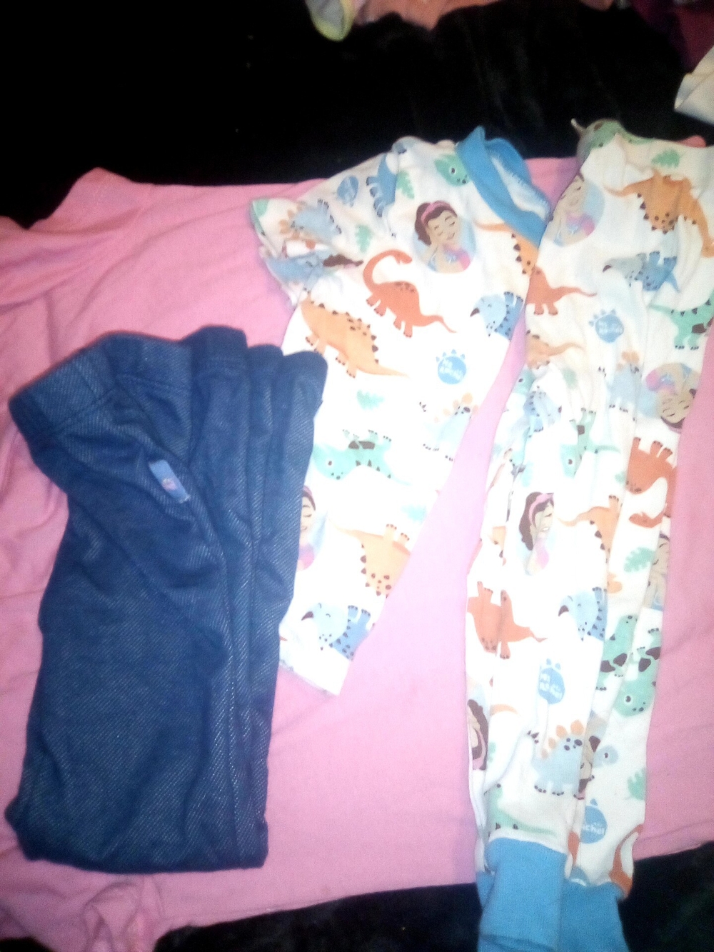Girls' White Dinosaur Print Pajama Set with Blue Trim